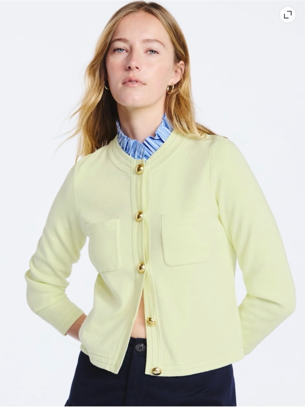 Pale Lemon Button-Front Knit Blazer